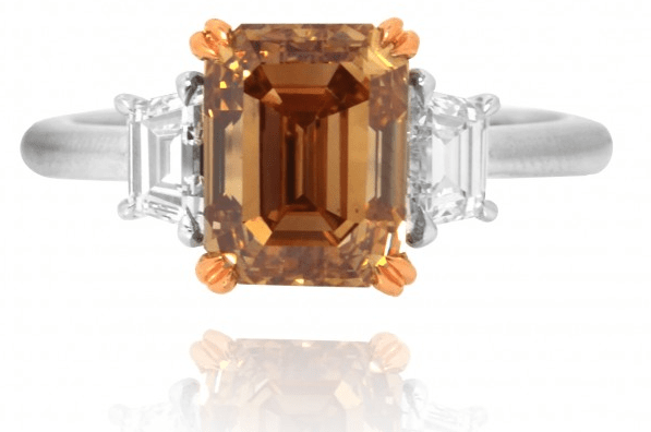  Fancy Orange Brown Emerald Cut Diamond Engagement Ring (3.75Ct TW)